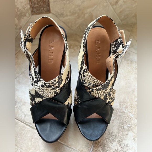 L.A.M.B Echo Snakeskin Platform Stiletto Heels Slingback Sandal Size 6.5 - Picture 3 of 6